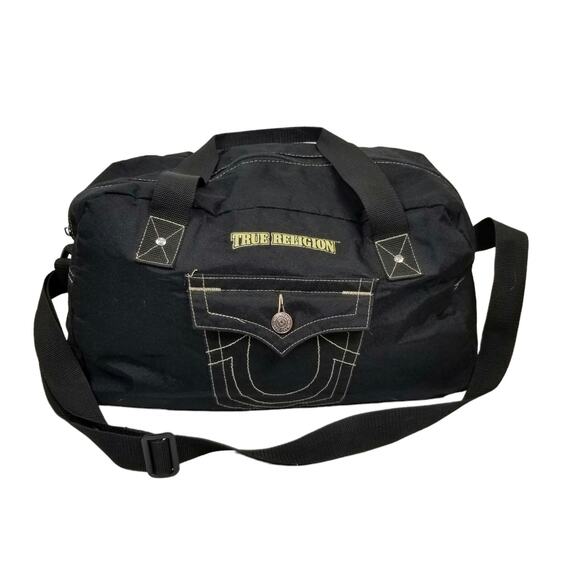 True Religion Horseshoe Black Canvas Weekender Duffel Travel Bag - Picture 1 of 10